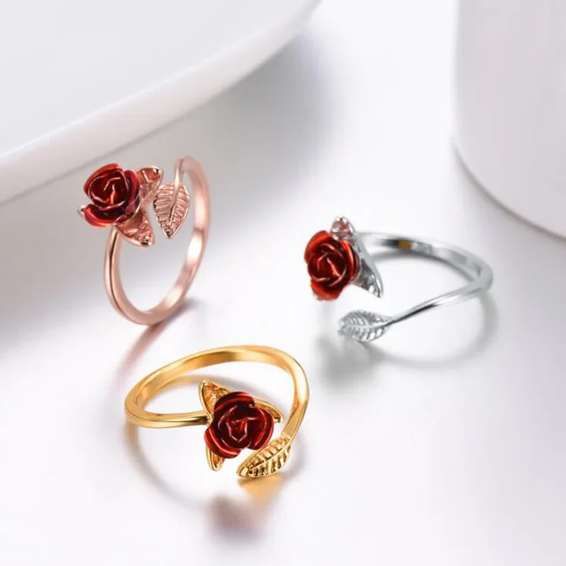 Red-Rose-Flower-Leaves-Opening-Ring-For-Women-Rhinestone-Flowers-Adjustable-Finger-Ring-Valentine-s-Day